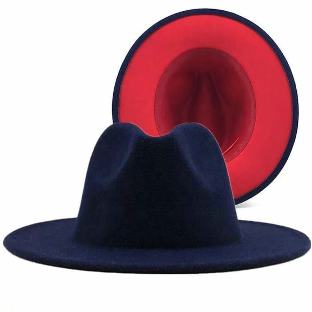 Unisex Fedora Hat-Navy blue/Red